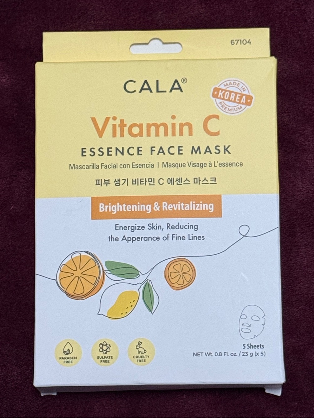 CALA Vitamin C Essence Face Mask - Brightening & Revitalizing - Korean Beauty